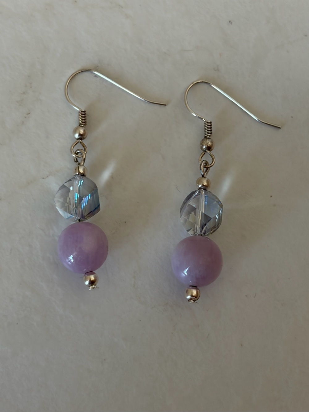 AB Multifaceted Glass and Kunzite Earrings - Picture 3 of 8